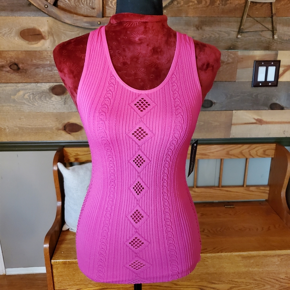 Fabric & Fabric Fushia Netting Accent Tank Top